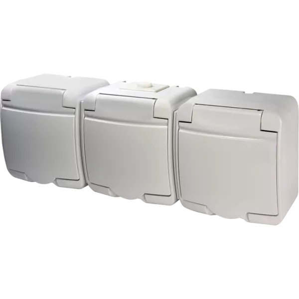 Hermetics ETI 4668023 Розетка 3-на з з/к Schuko RHE-3s (біла/біла кришка, IP54)