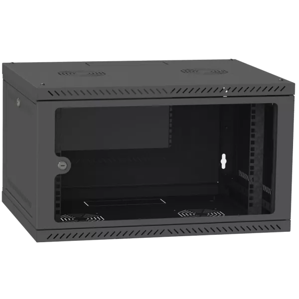 IPCOM 6U 600x450 Шафа телекомунікаційна двері скло (чорна)