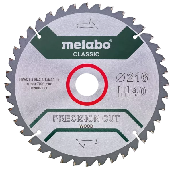 Metabo "precision cut wood - classic" (628060000) Пильний диск 216x30, Z40 WZ 5°neg.