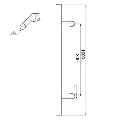 ABARO Bali 45° L:1000 X:800 D:32mm SS 304 (комплект) Ручки скоби