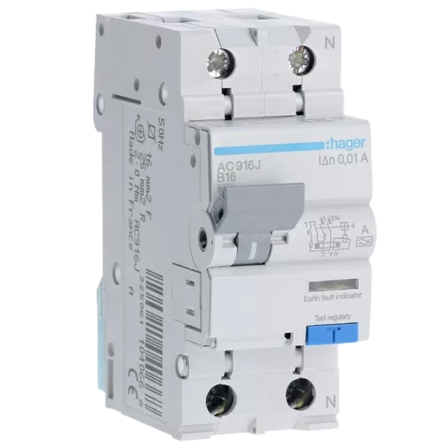 Hager 1P+N 6kA B 16A 10mA A Диференційний автоматичний вимикач