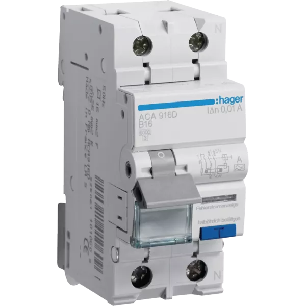 Hager ACA916D Дифавтомат 1P+N 6kA B-16A 10mA A