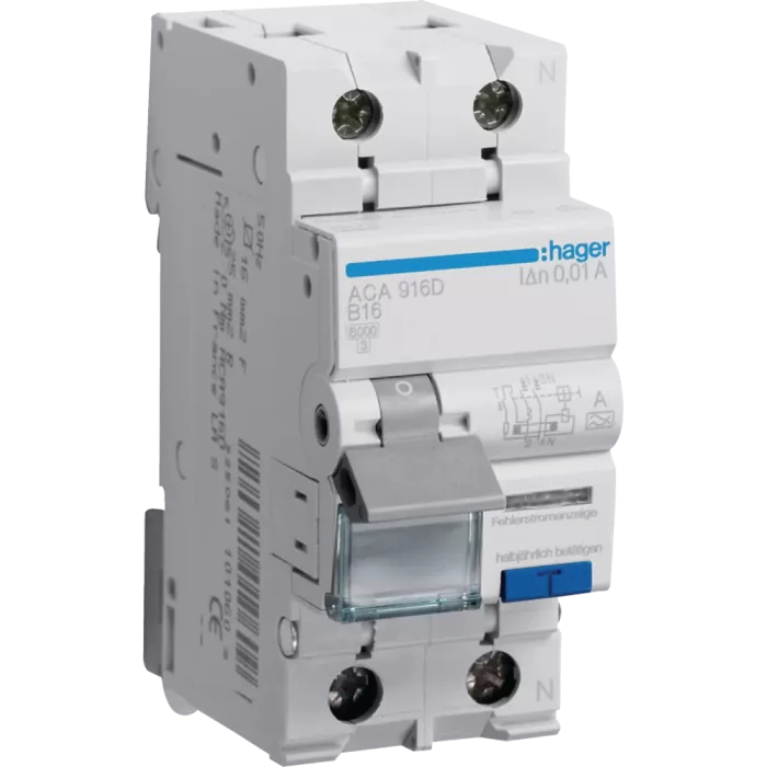 Hager ACA916D Дифавтомат 1P+N 6kA B-16A 10mA A