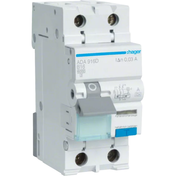 Hager ADA916D Дифавтомат 1P+N, 6kA, B-16A, 30mA, A