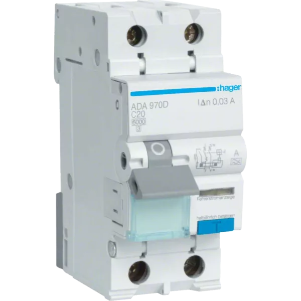 Hager ADA970D Дифавтомат 1P+N, 6kA, C-20A, 30mA, A