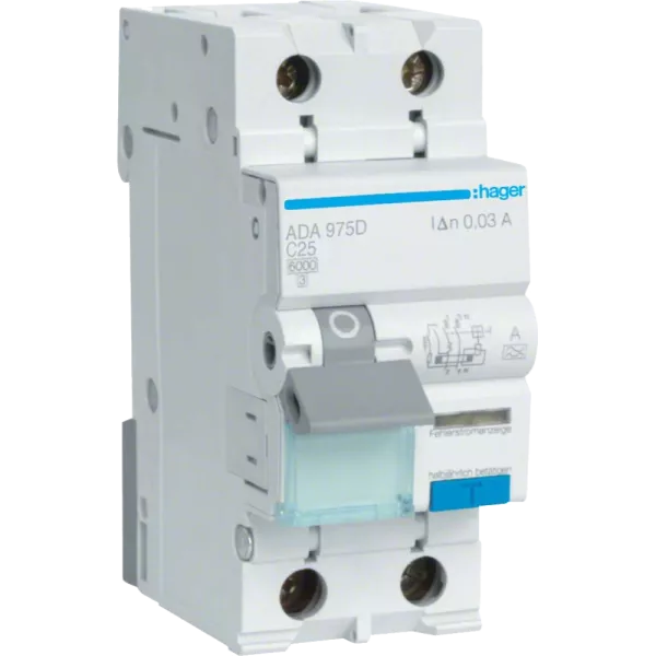 Hager ADA975D Дифавтомат 1P+N, 6kA, C-25A, 30mA, A
