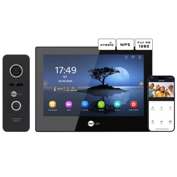 Neolight ALPHA Hybrid Black + PRIME FHD Black з кутком Комплект відеодомофону