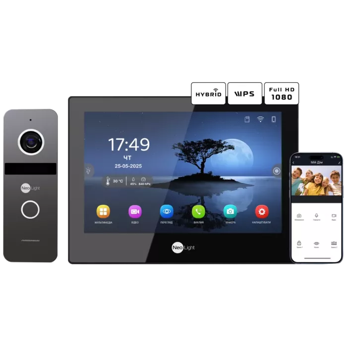 Neolight ALPHA Hybrid Black + SOLO IP Graphite с уголком, PoE адаптер для вызовной панели Комплект відеодомофону