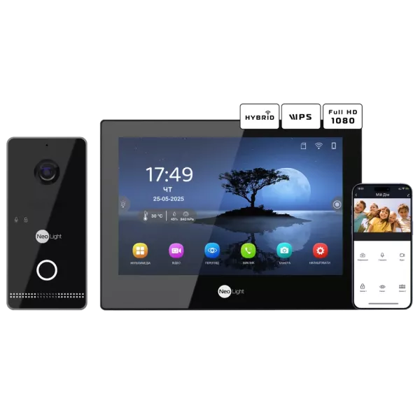 Neolight ALPHA Hybrid Black + OPTIMA IPW Black Комплект відеодомофону