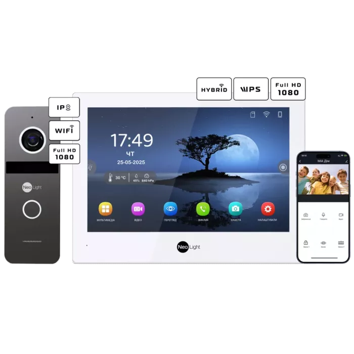 Neolight ALPHA Hybrid + SOLO IPW Graphite с уголком, PoE адаптер для вызовной панели Комплект відеодомофону