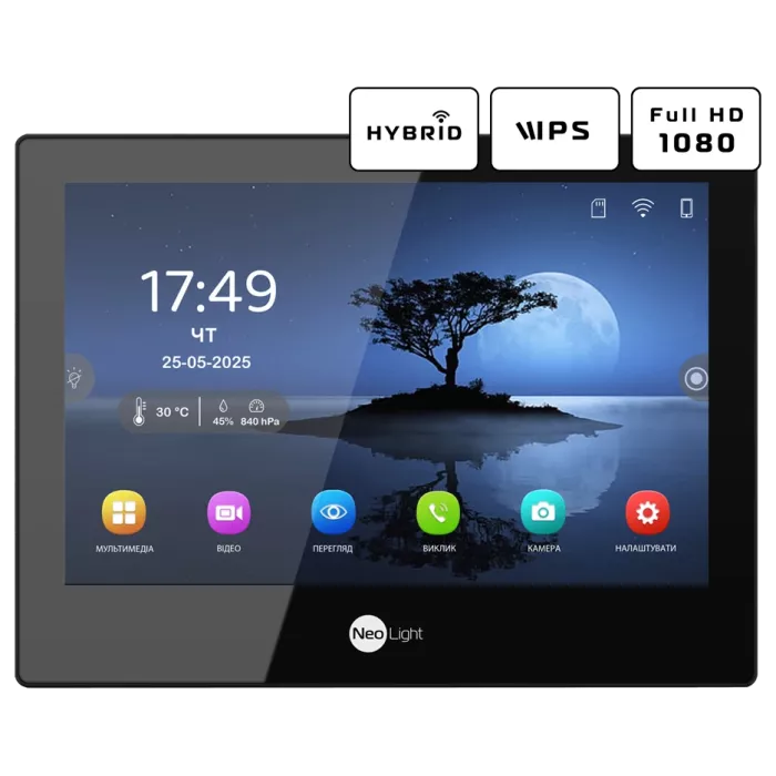 Neolight ALPHA Hybrid Black + SOLO IPW Graphite с уголком, PoE адаптер для вызовной панели Комплект відеодомофону