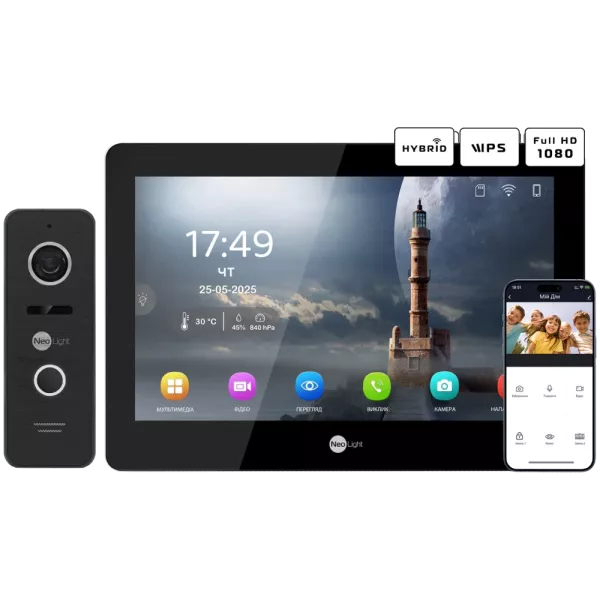 Neolight MEZZO Hybrid Black + PRIME FHD Black з кутком Комплект відеодомофону