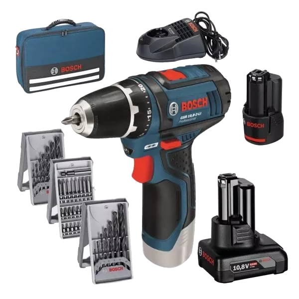 Bosch Professional GSR 12V-15 Акумуляторний дриль-шурупокрут + набір біт + свердла (39 шт.)