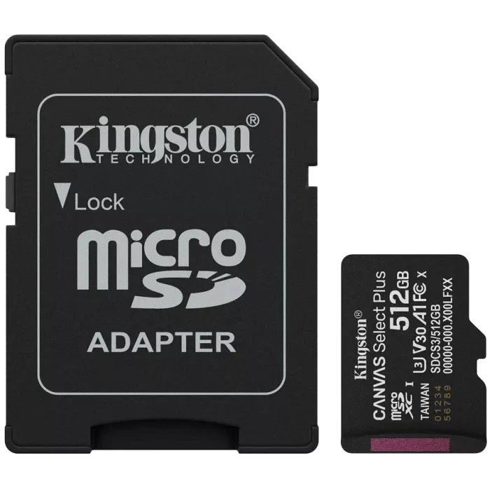 Kingston 512GB microSDXC Canvas Select Plus Gen3 Card + Adapter Модуль флэш-памяти