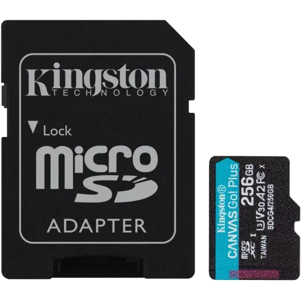 Kingston 256GB microSDXC Canvas Go Plus Gen4 A2 U3 V30 Card + Adapter Модуль флеш-пам'яті