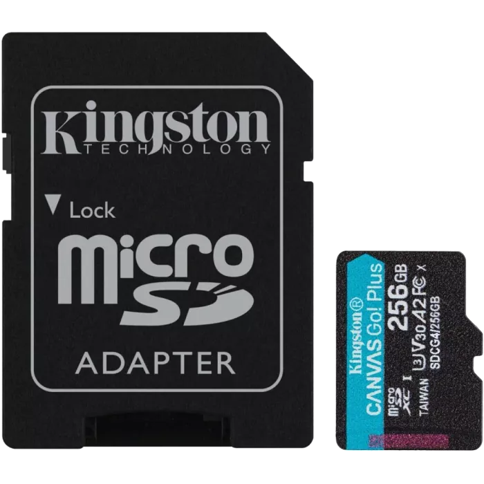 Kingston 256GB microSDXC Canvas Go Plus Gen4 A2 U3 V30 Card + Adapter Модуль флеш-пам'яті