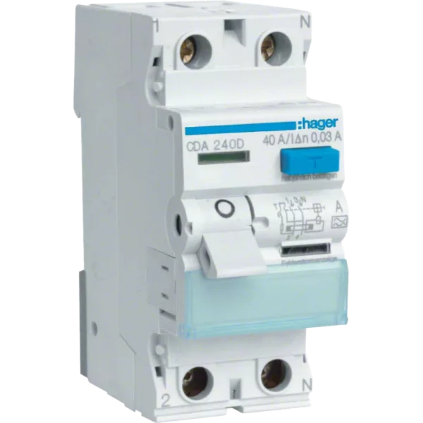 Hager CDA240D Диференціальне реле 2P, 6kA, 40A, 30mA, A