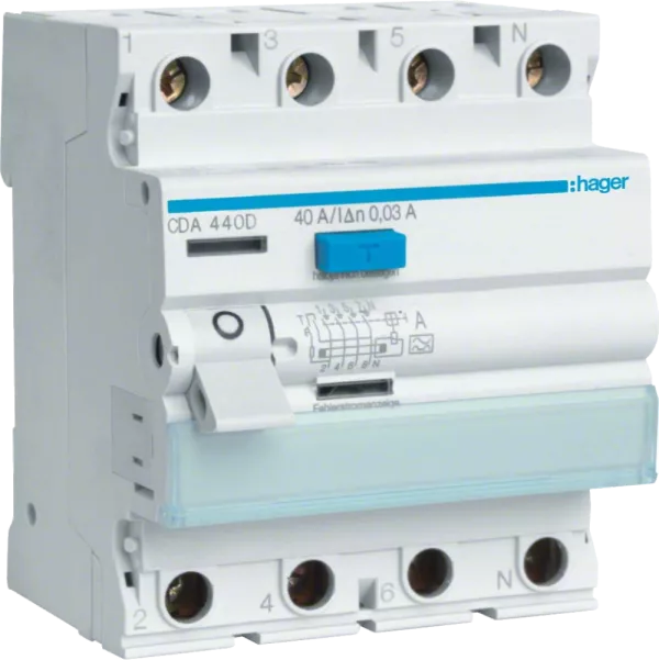 Hager CDA440D Диференціальне реле 4P, 6kA, 40A, 30mA, A