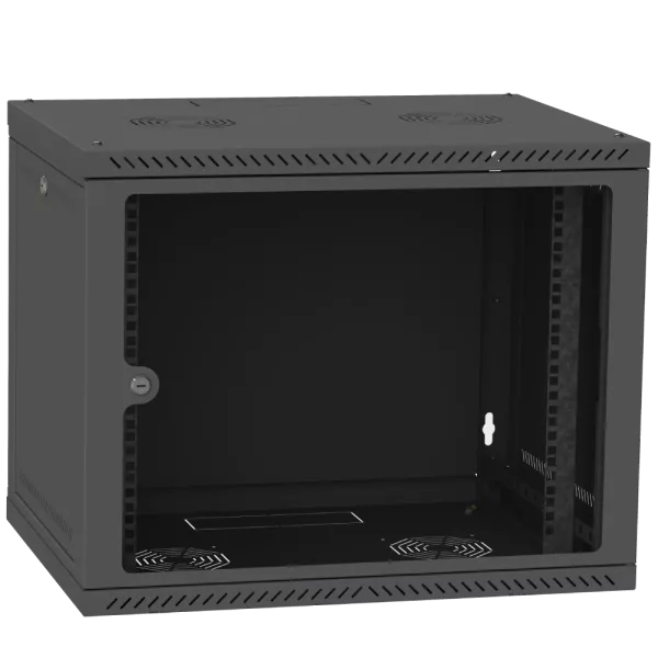 IPCOM 12U 600x450 Шафа телекомунікаційна двері скло (чорна)
