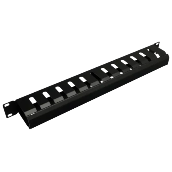1U Кабельний організатор 1U металевий перфорований з кришкою, чорний