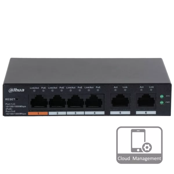 Dahua DH-CS4006-4GT-60 PoE Комутатор 4 порти керований
