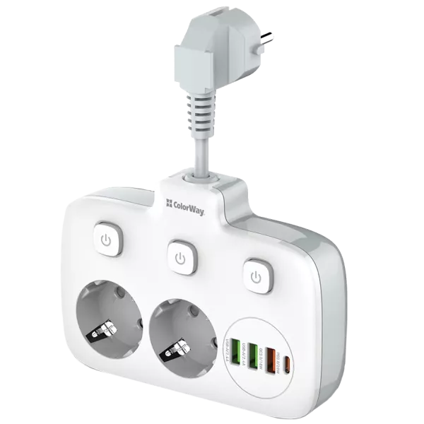 СolorWay CW-CHE24PDW 2x220V/3xUSB-A/1xUSB-C Сетевой фильтр
