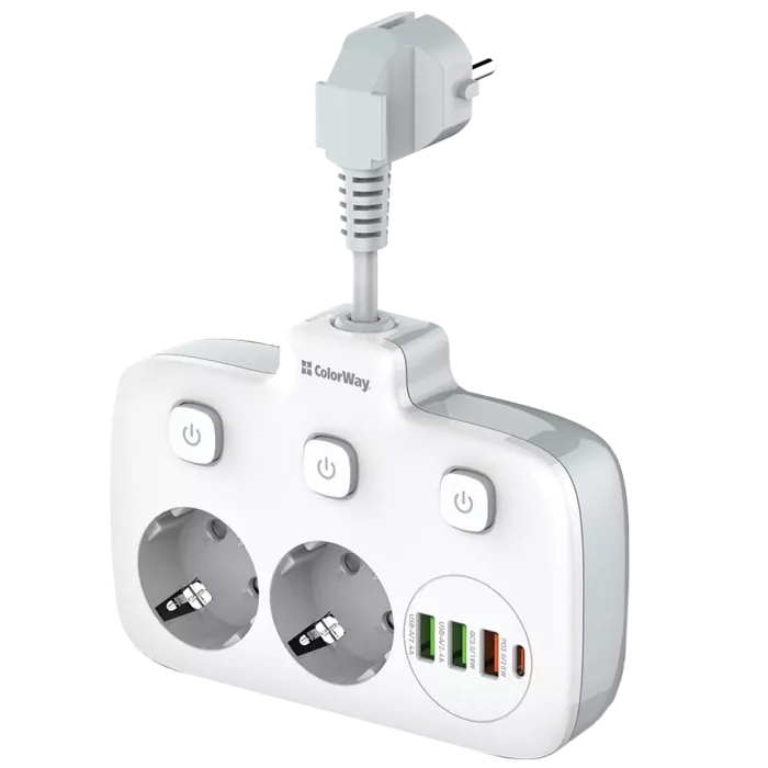 СolorWay CW-CHE24PDW 2x220V/3xUSB-A/1xUSB-C Мережевий фільтр