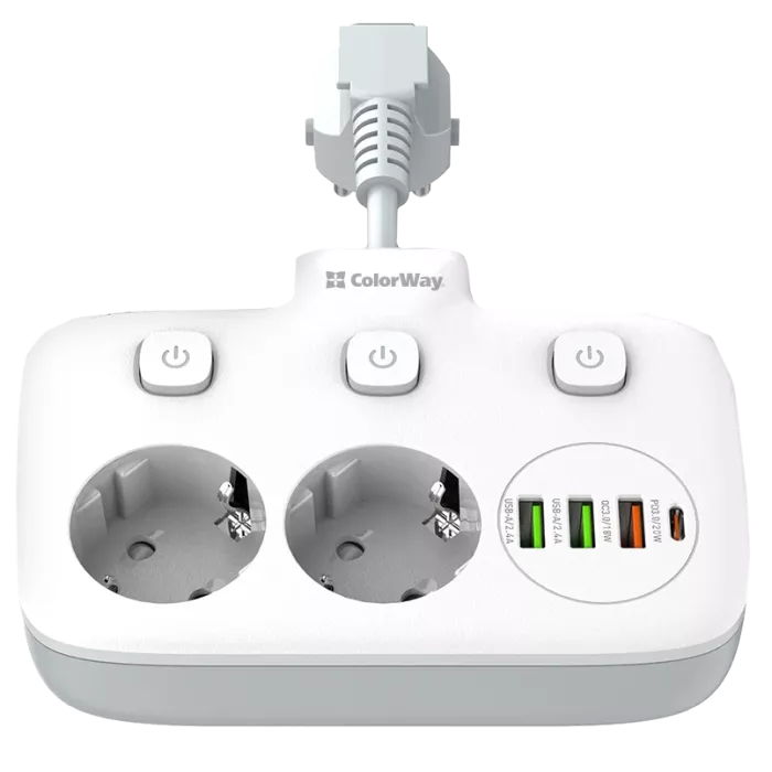 СolorWay CW-CHE24PDW 2x220V/3xUSB-A/1xUSB-C Мережевий фільтр