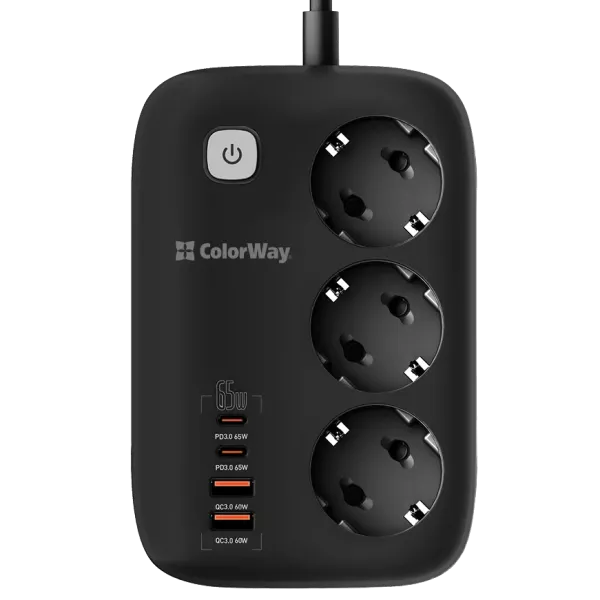 СolorWay CW-CHE34PDB 3 розетки/4USB GaN3 Pro PD Сетевой фильтр