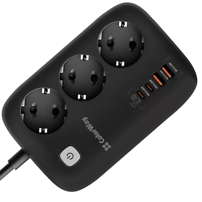 СolorWay CW-CHE34PDB 3 розетки/4USB GaN3 Pro PD Мережевий фільтр