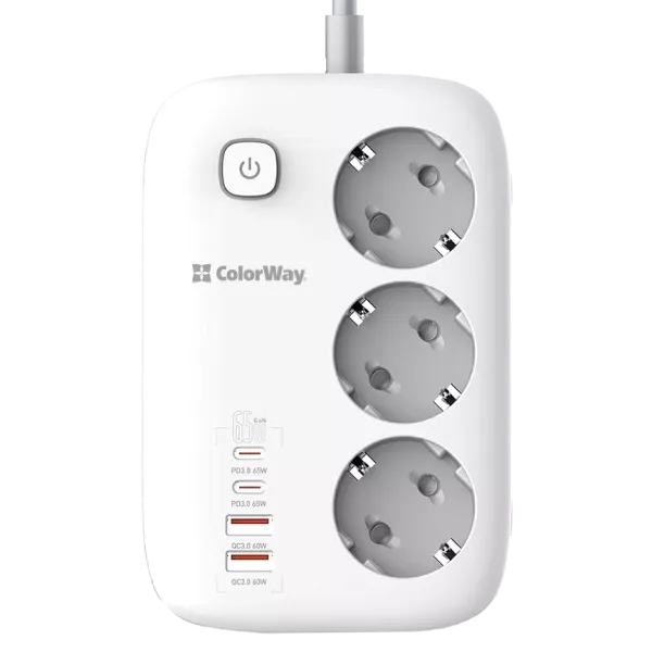 СolorWay CW-CHE34PDW 3 розетки/4USB GaN3 Pro PD Сетевой фильтр