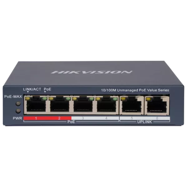 Hikvision DS-3E0106P-E/M(B) POE Комутатор 4 порти некерований