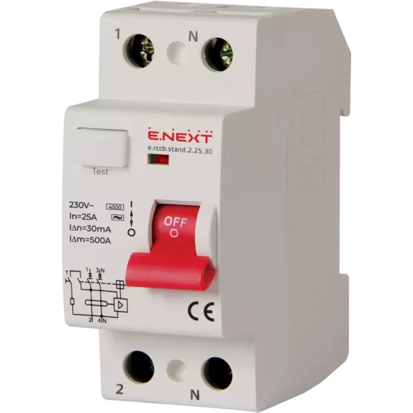 Enext e.rccb.stand.2.25.30 2р, 25А, 30mA Вимикач диференційного струму