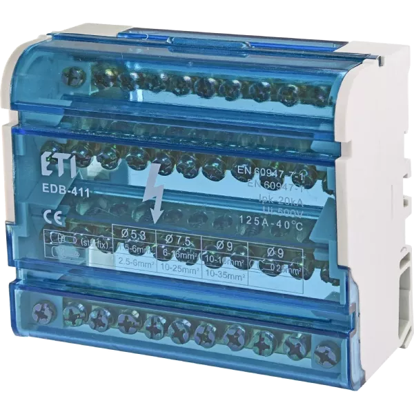 ЕТІ EDB-411 Блок розподільчий (4p, 3L+PE/N) 125A 11 виходів