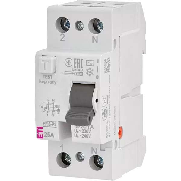 ЕТІ 2р EFI6-P2 25/0,03 тип AC (6kA) Реле дифференциальное (УЗО)