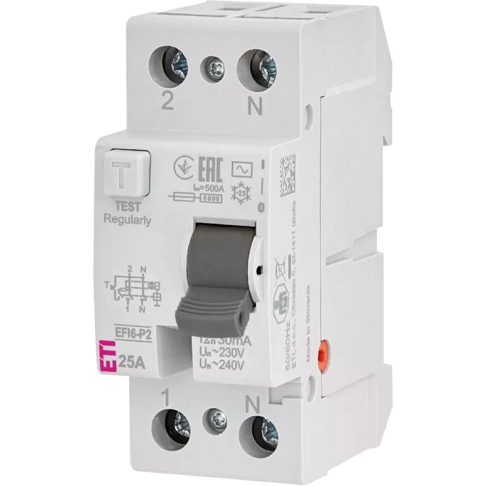 ЕТІ 2р EFI6-P2 25/0,03 тип AC (6kA) Реле диференційне (ПЗВ)