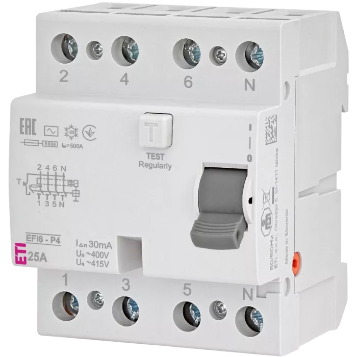 ЕТІ 4р EFI6-P4 25/0,03 тип AC (6kA) Реле диференційне (ПЗВ)