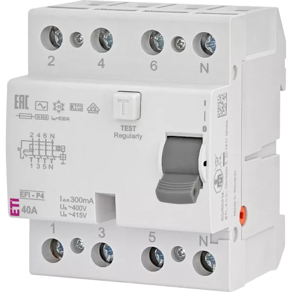 ЕТІ 4р EFI6-P4 40/0,03 тип AC (6kA) Реле дифференциальное (УЗО)