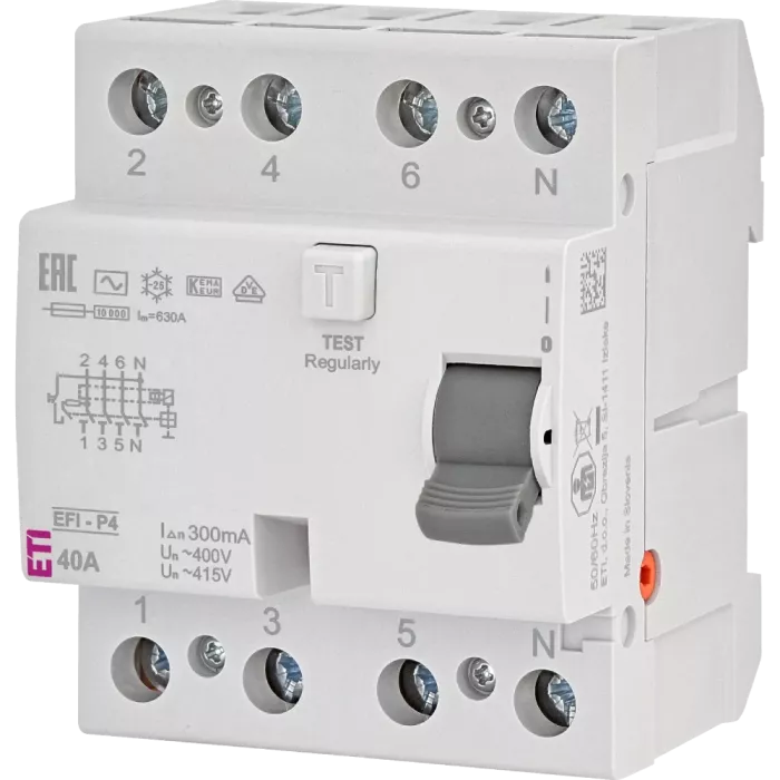 ЕТІ 4р EFI6-P4 40/0,03 тип AC (6kA) Реле диференційне (ПЗВ)