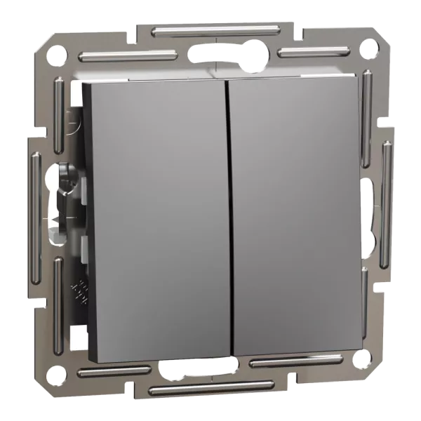 Schneider Electric EPH0300171 Asfora Вимикач 2-клавішний антрацит, пластик, без підсвічування та індикації, для врізного монтажу