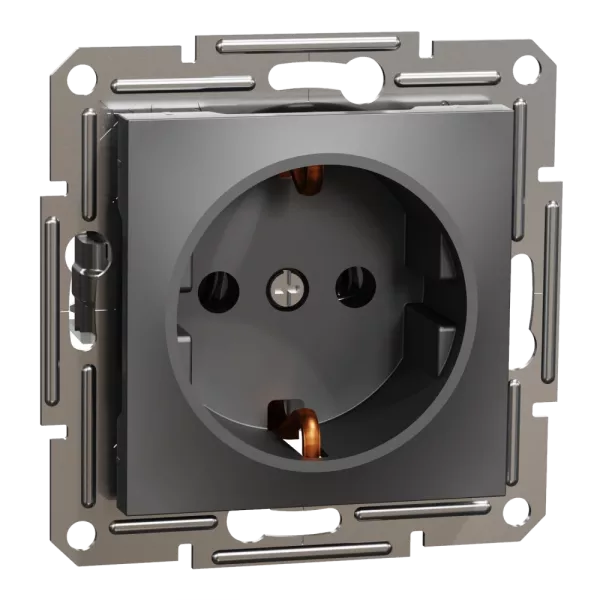 Schneider Electric EPH2900171 Asfora Розетка 220В антрацит, пластик, із заземленням, Schuko, без захисної кришки, без шторок, для врізного монтажу