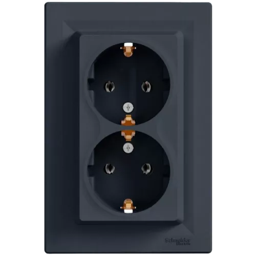 Schneider Electric EPH9900171 Asfora Розетка подвійна 220В антрацит, пластик, із заземленням, Schuko, без захисної кришки, без шторок, для врізного монтажу