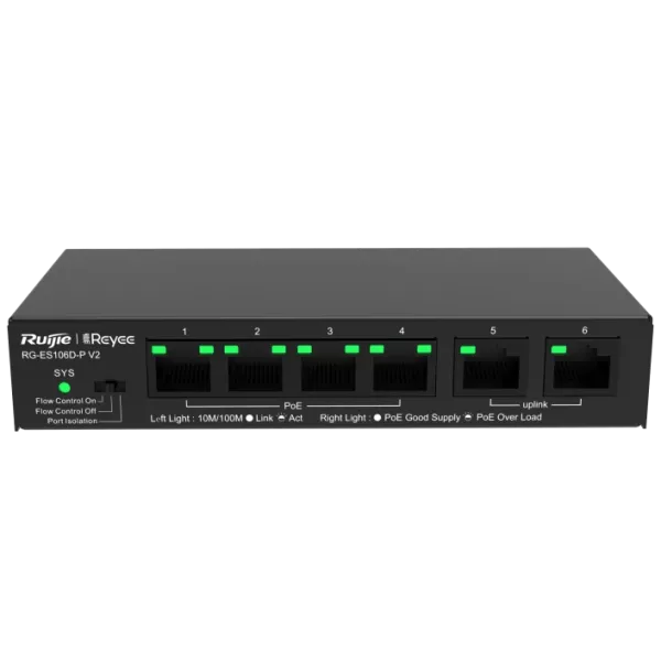 Ruijie Reyee RG-ES106D-P V2 PoE Комутатор 6 портів некерований
