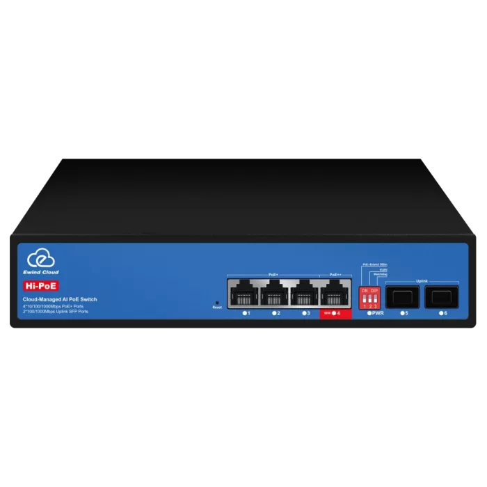 Ewind EW-ES3006FGSH-AP AI PoE Комутатор 6 портів керований хмарно