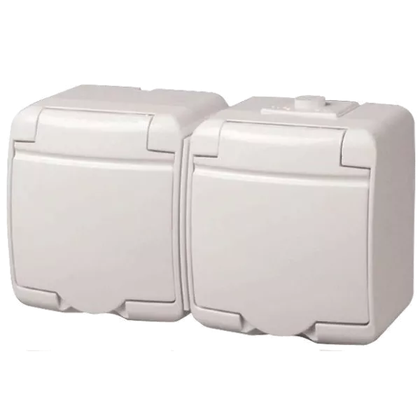 ETI Hermetics 4668019 Розетка 2-на з з/к Schuko RHE-2s(біла/біла кришка, IP54)