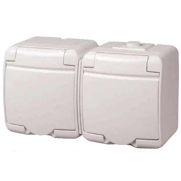 ETI Hermetics 4668019 Розетка 2-на з з/к Schuko RHE-2s(біла/біла кришка, IP54)