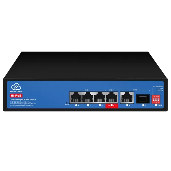 Ewind EW-ES3006CGSH-AP AI PoE Комутатор 6 портів керований хмарно