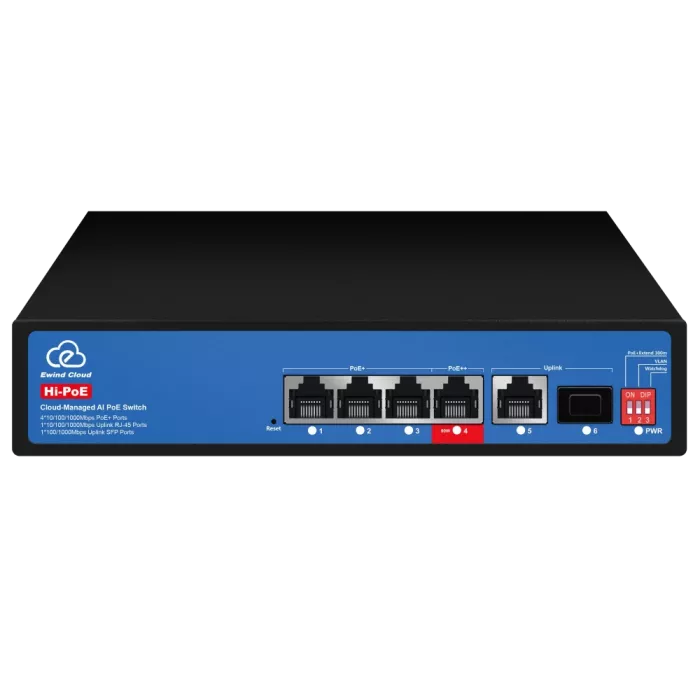 Ewind EW-ES3006CGSH-AP AI PoE Комутатор 6 портів керований хмарно