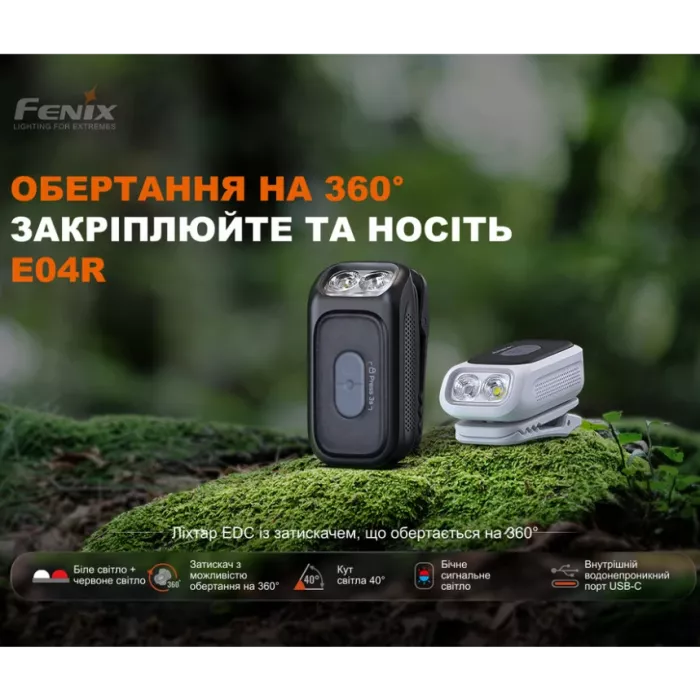 Fenix E04R Ліхтар з кліпсою чорний
