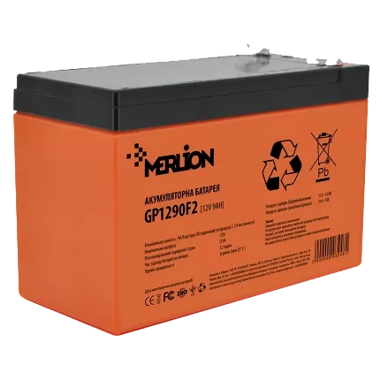 MERLION GP1290F2 AGM 12В 9 А•г Свинцево-кислотна акумуляторна батарея
